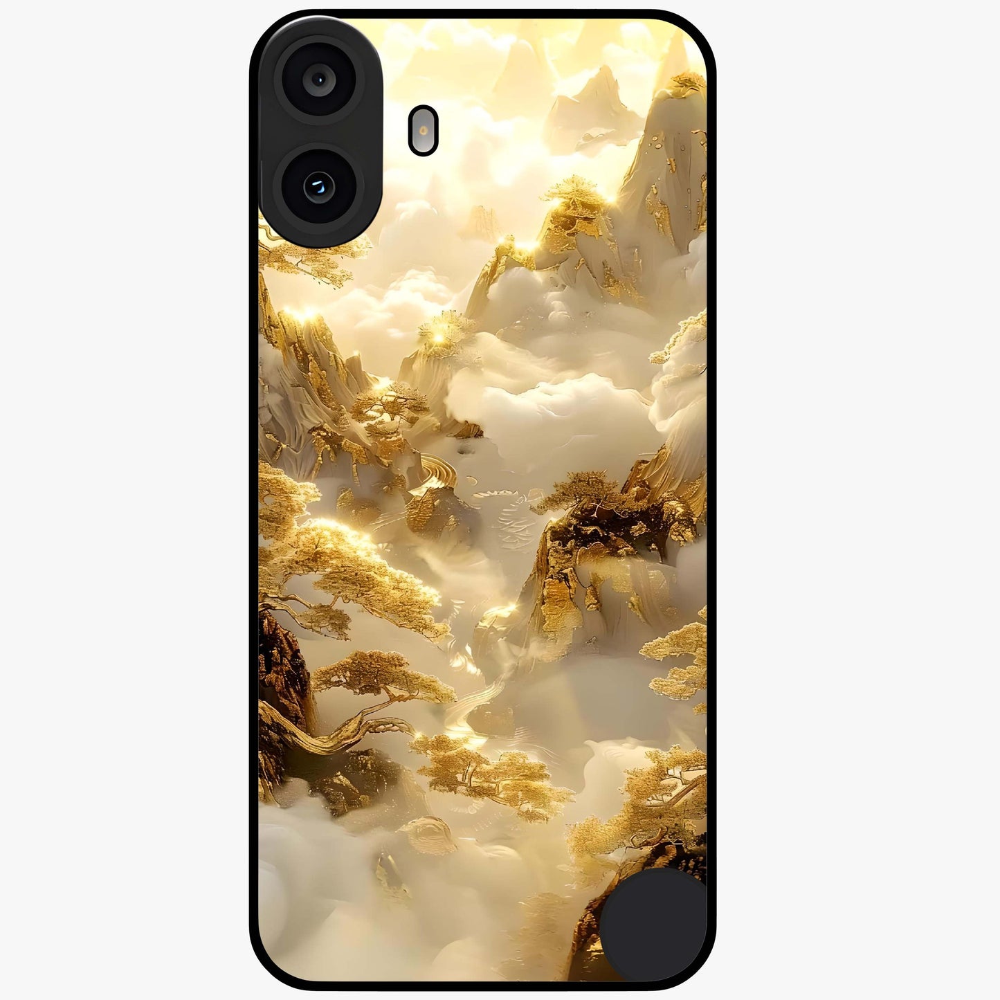 Gates Of Illumination Glass Case showing flat back view with mystical illuminated gate artwork and glossy glass finish.