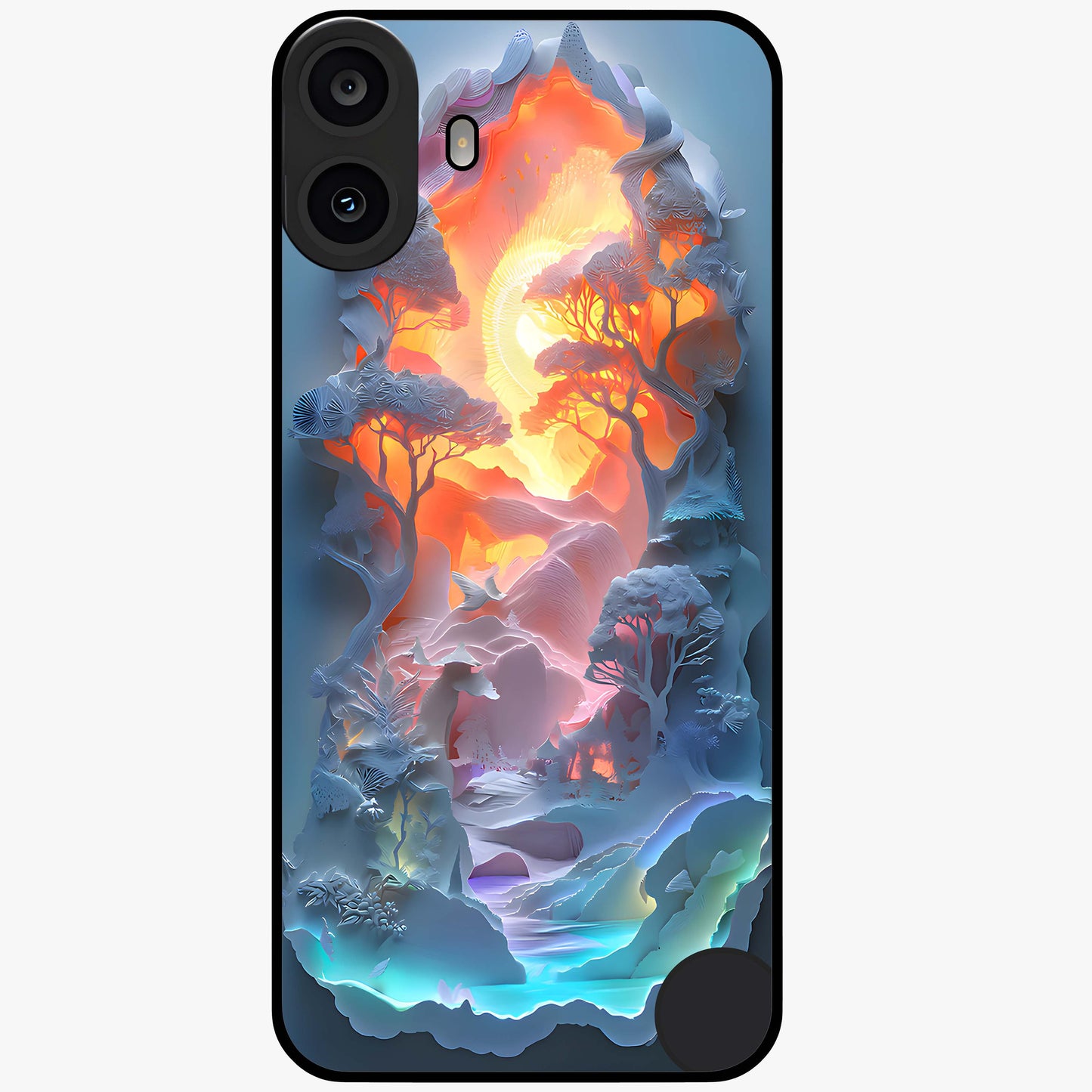 Glow Forest Portal Glass Case showing flat back view with glowing forest portal artwork and glossy glass finish.