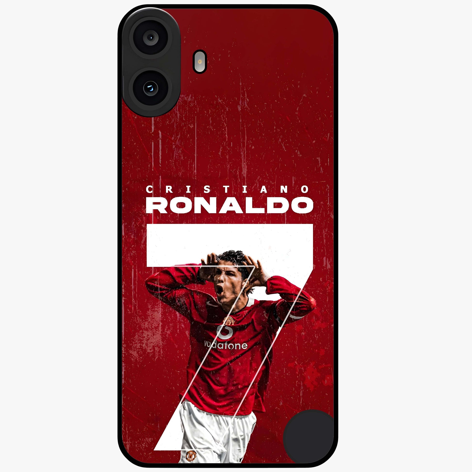Goal Celebration Legacy Glass Case showing flat back view with football celebration inspired artwork and glossy glass finish.