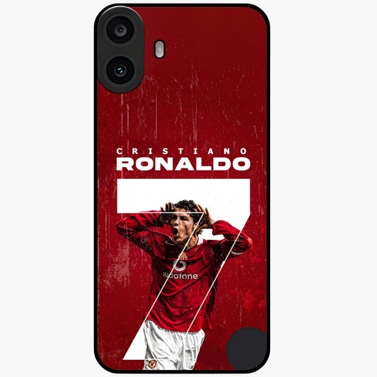 Goal Celebration Legacy Glass Case showing flat back view with football celebration inspired artwork and glossy glass finish.