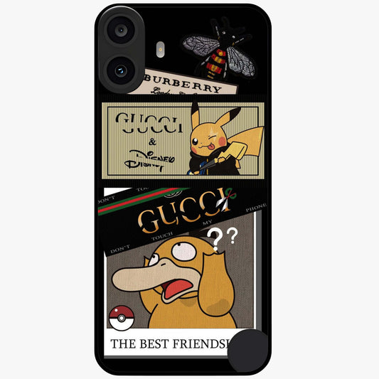 Gucci Play Mashup Glass Case showing flat back view with luxury inspired graphic artwork and glossy glass finish.