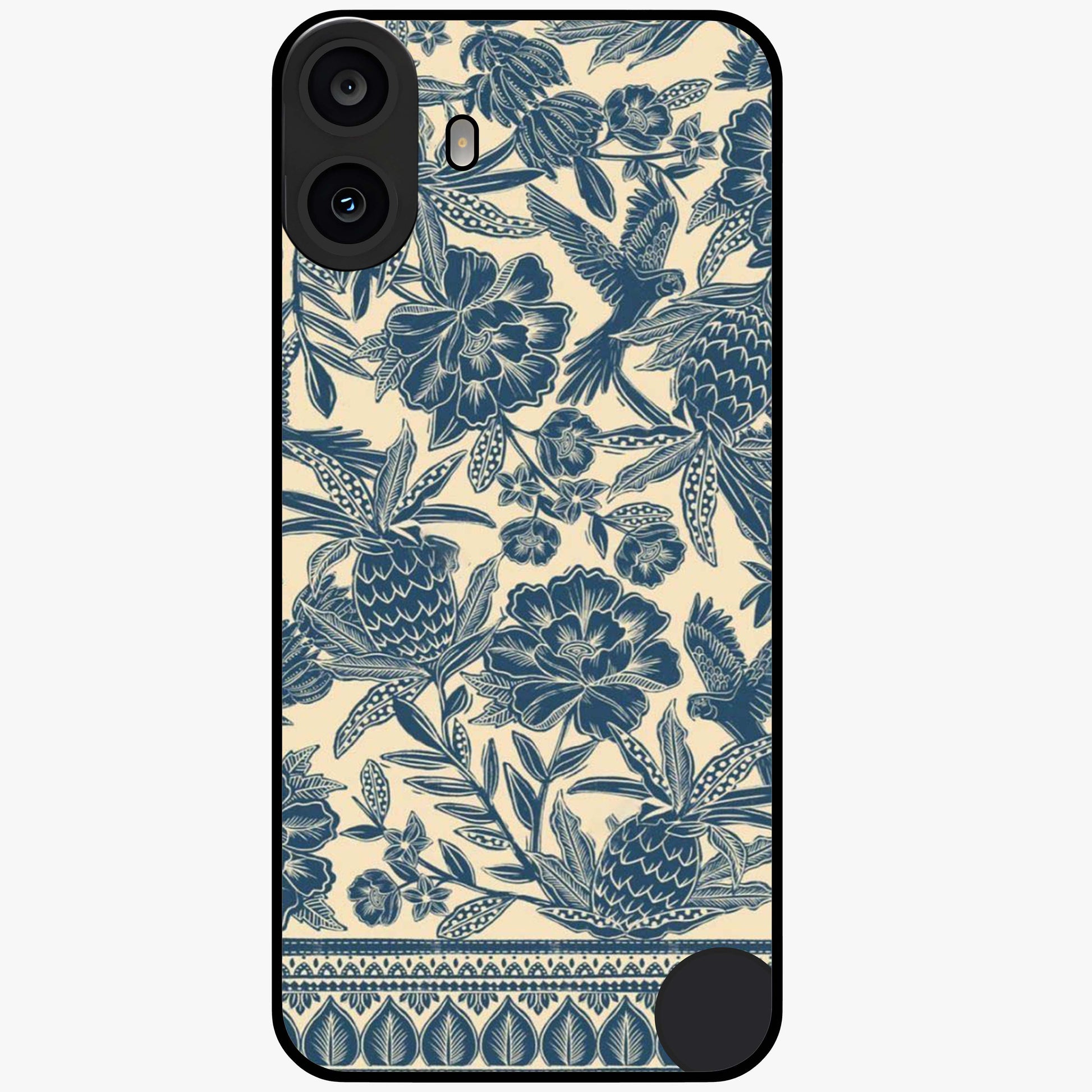 Heirloom Wild Bloom Glass Case showing flat back view with vintage inspired wild flower artwork and glossy glass finish.
