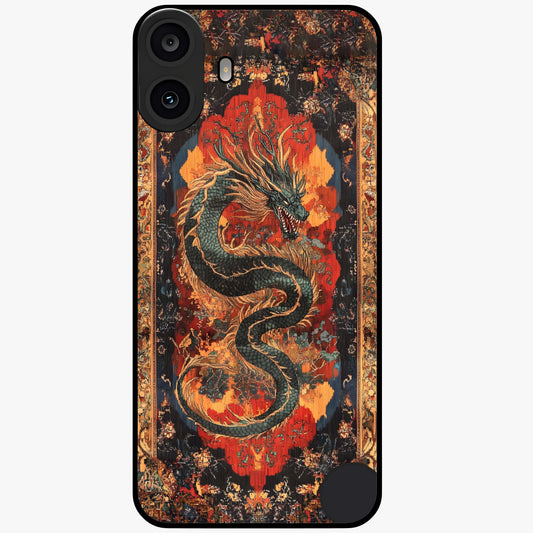 Inferno Dragon Soul Glass Case showing flat back view with fiery dragon artwork and glossy glass finish.