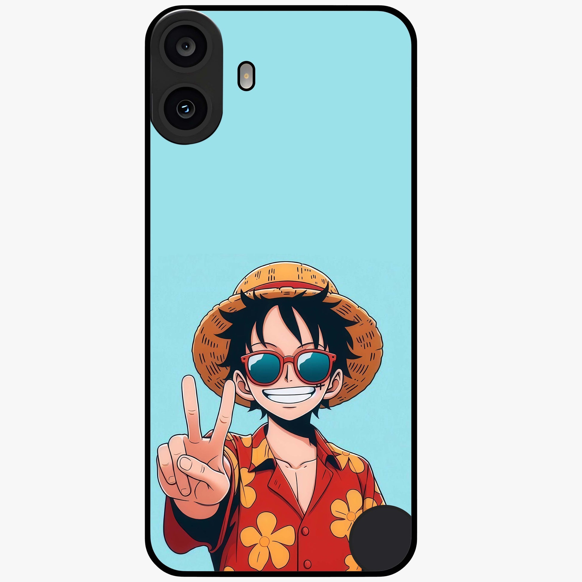 Luffy Summer Anime Vibe Glass Case showing flat back view with vibrant anime character artwork and glossy glass finish.