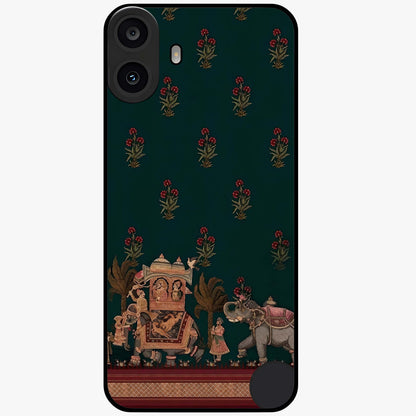 Macmerise Glass Case showing flat back view with stylish modern artwork and glossy glass finish.