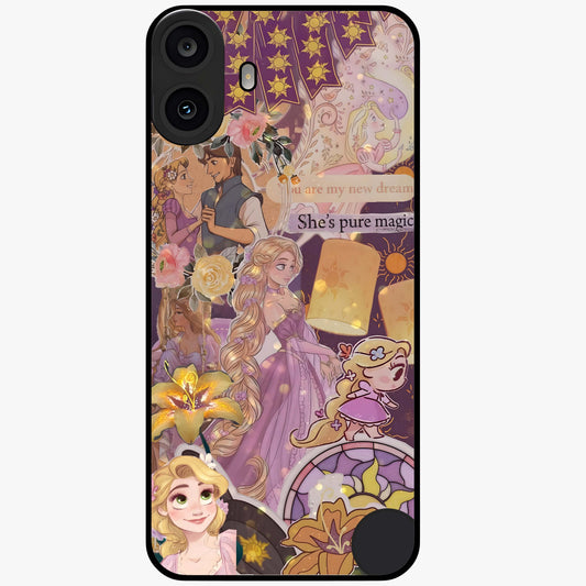 Magical Tangled Dream Glass Case showing flat back view with dreamy tangled artwork and glossy glass finish.