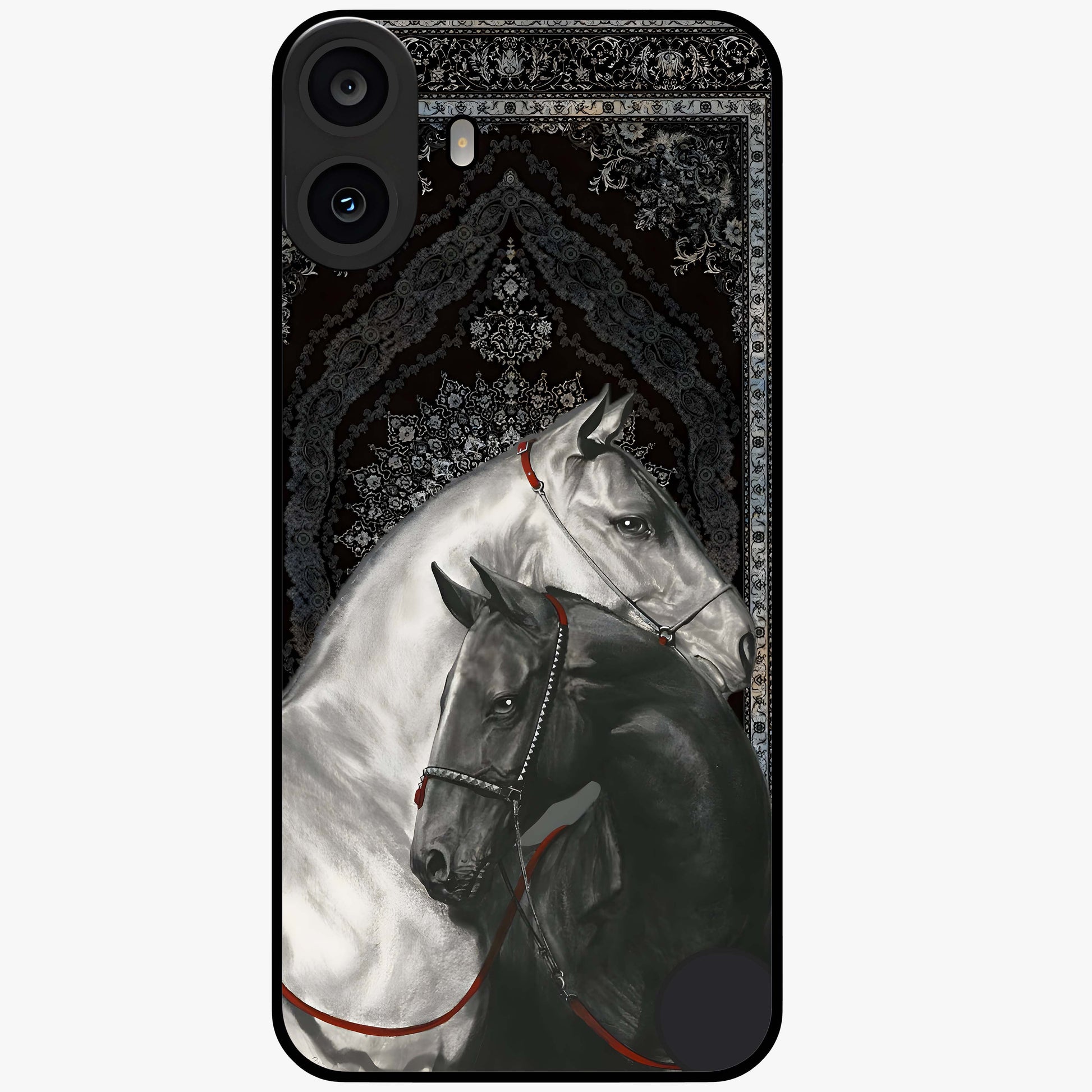 Majestic Ride Legacy Glass Case showing flat back view with powerful automotive inspired artwork and glossy glass finish.