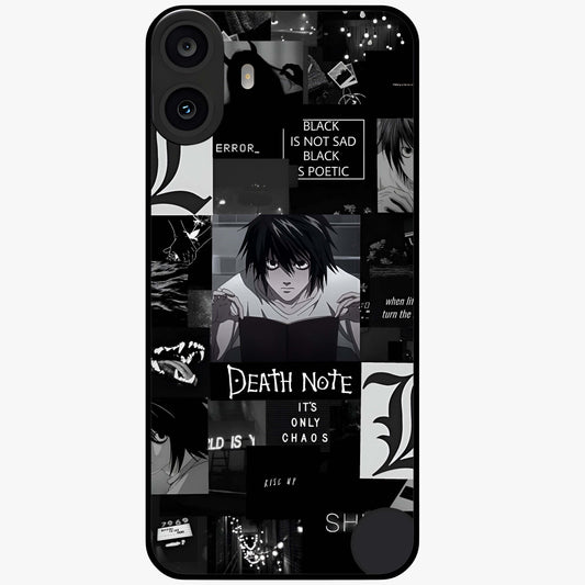 Midnight Chaos Mind Glass Case showing flat back view with abstract dark themed artwork and glossy glass finish.