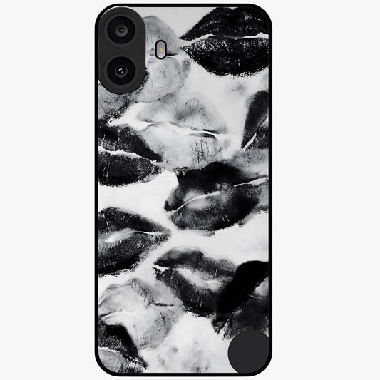 Midnight Kiss Marks Glass Case showing flat back view with lipstick kiss mark artwork and glossy glass finish.