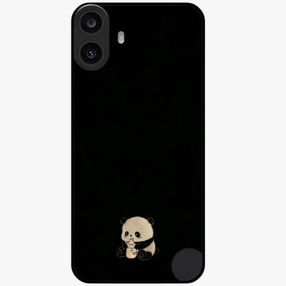 Midnight Panda Love Glass Case showing flat back view with cute panda themed artwork and glossy glass finish.