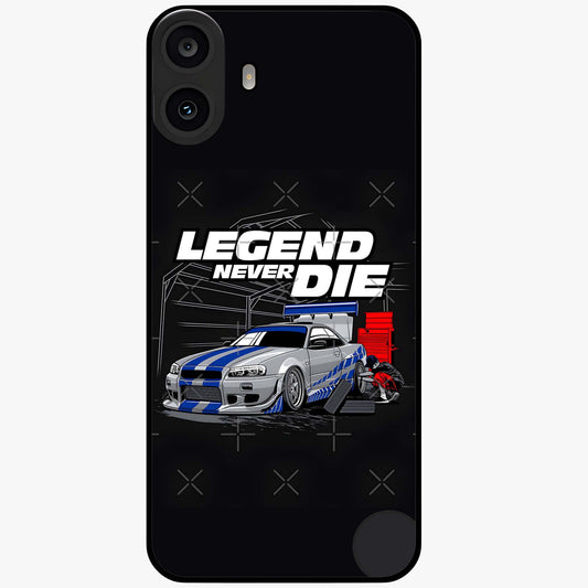 Midnight Racing Legacy Glass Case showing flat back view with sleek racing inspired artwork and glossy glass finish.