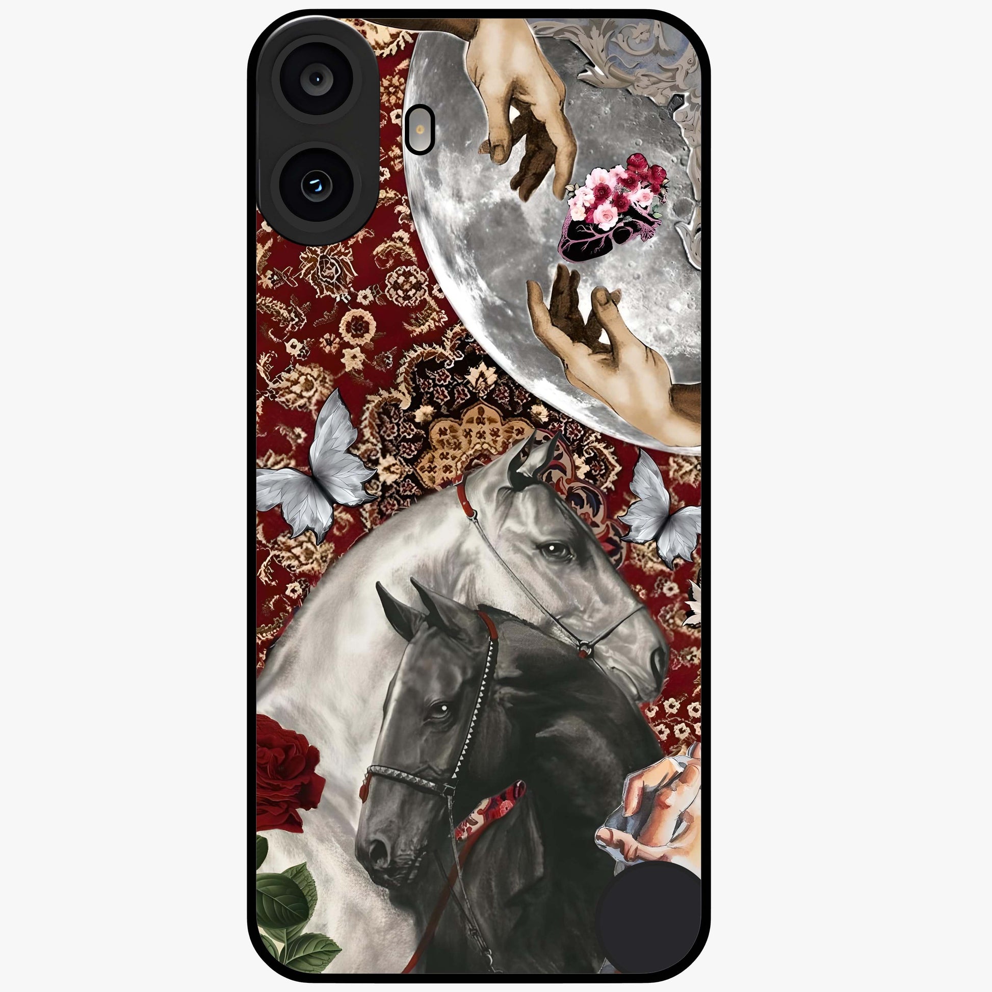 Moonlit Royal Stallion Glass Case showing flat back view with majestic horse under moonlight artwork and glossy glass finish.