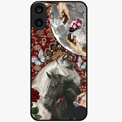 Moonlit Royal Stallion Glass Case showing flat back view with majestic horse under moonlight artwork and glossy glass finish.