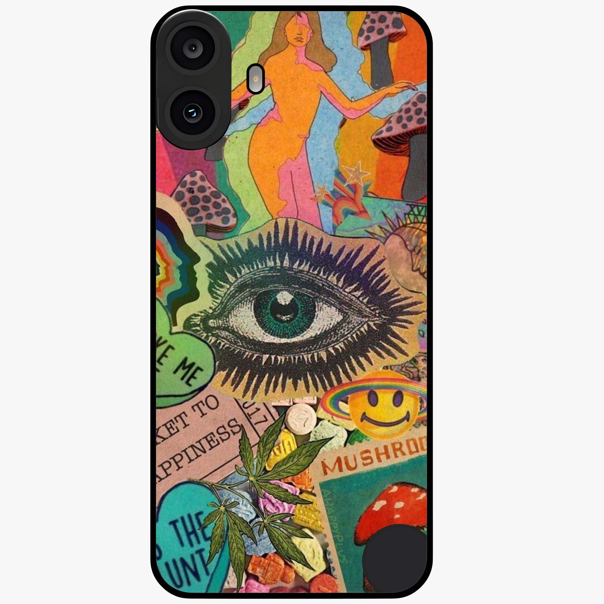 Mystic Eye Wonderland Glass Case showing flat back view with mystical eye themed artwork and glossy glass finish.