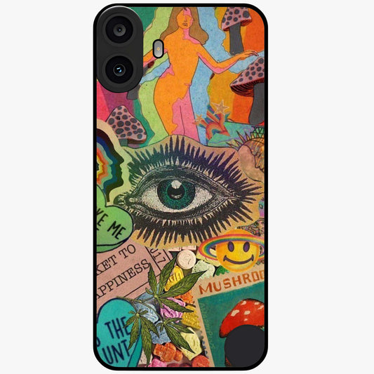Mystic Eye Wonderland Glass Case showing flat back view with mystical eye themed artwork and glossy glass finish.