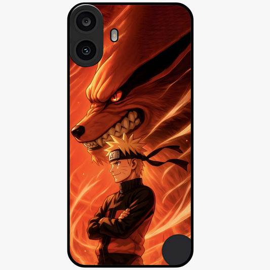 Nine Tails Legacy Glass Case showing flat back view with powerful nine-tailed fox inspired artwork and glossy glass finish.