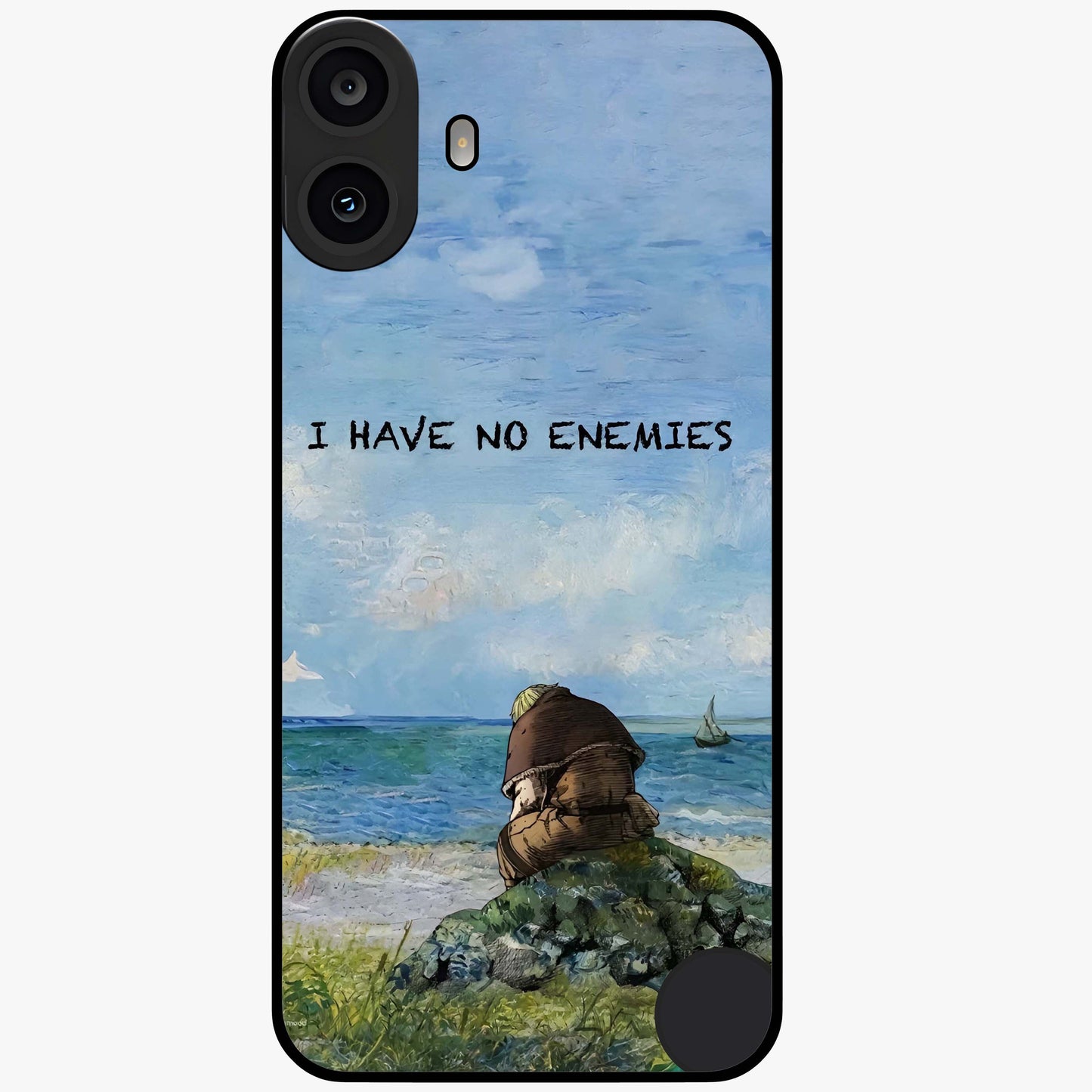 Peace Beyond War Glass Case showing flat back view with symbolic peace themed artwork and glossy glass finish.