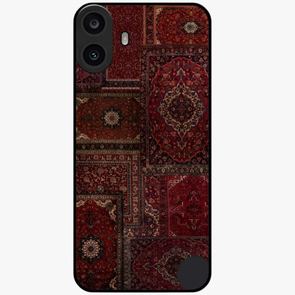 Persian Velvet Tale Glass Case showing flat back view with luxurious Persian velvet pattern artwork and glossy glass finish.