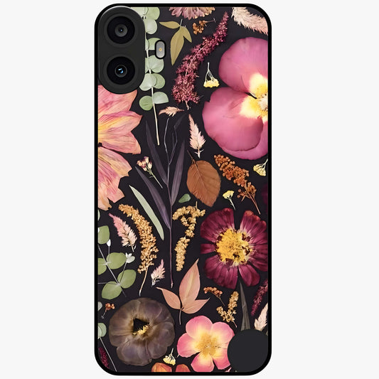 Petal Dream Tapestry Glass Case showing flat back view with intricate floral tapestry artwork and glossy glass finish.