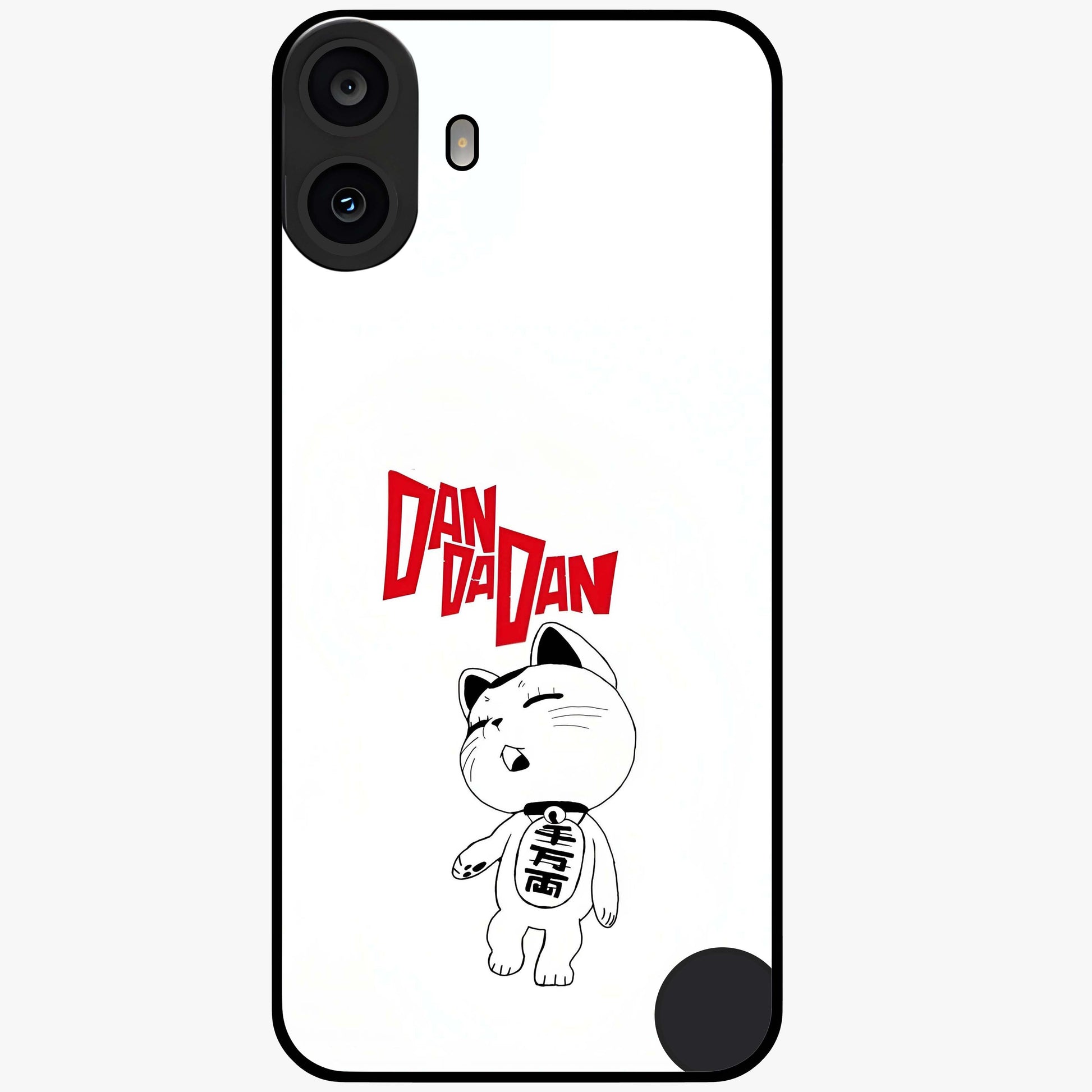 Playful Spirit Charm Glass Case showing flat back view with cheerful charm themed artwork and glossy glass finish.