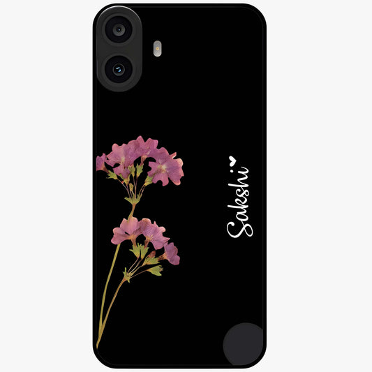 Riching Lavender Flower Custom Name Glass Case showing flat back view with lavender floral artwork and personalized name design.