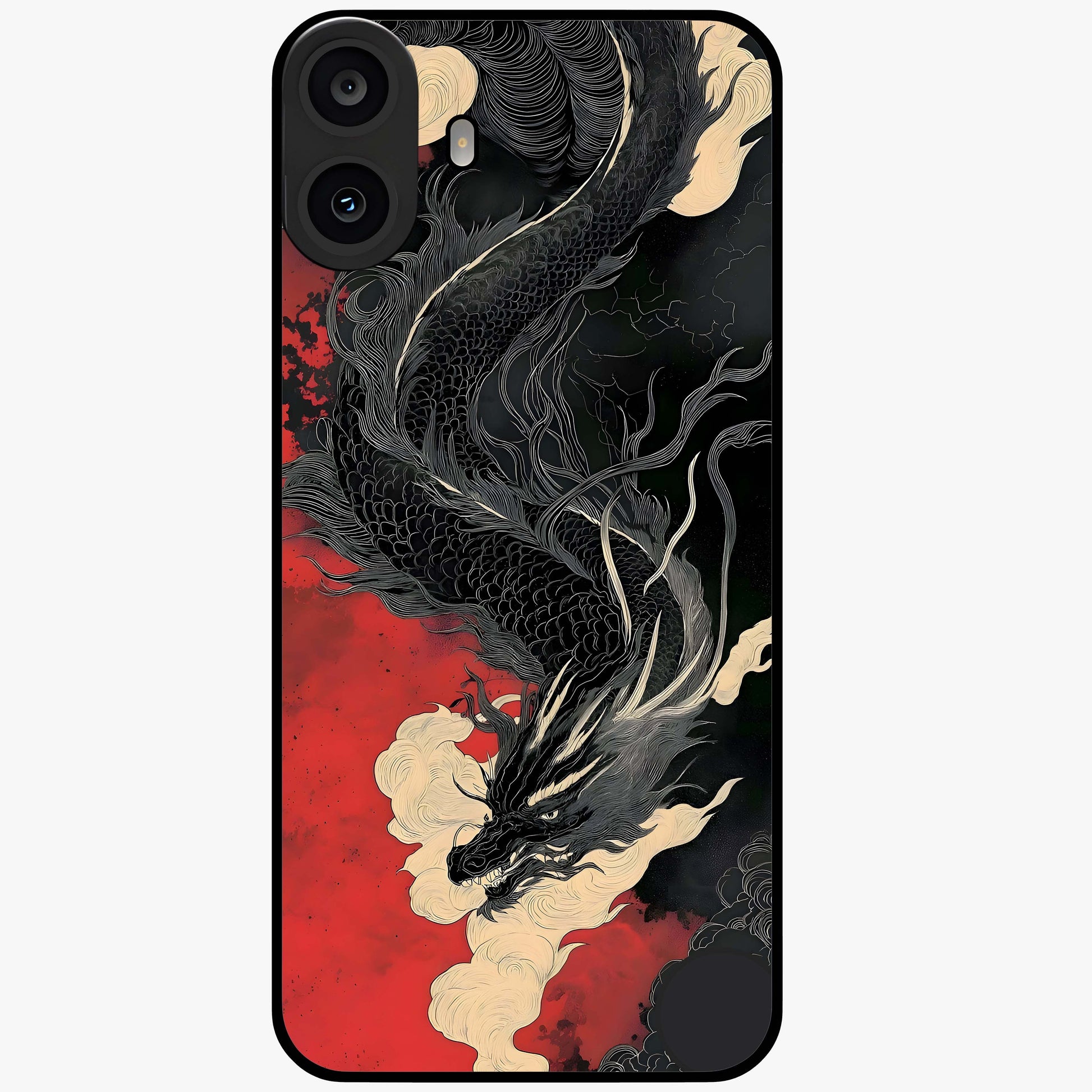 Shadow Dragon Fury Glass Case showing flat back view with fierce dragon artwork and glossy glass finish.