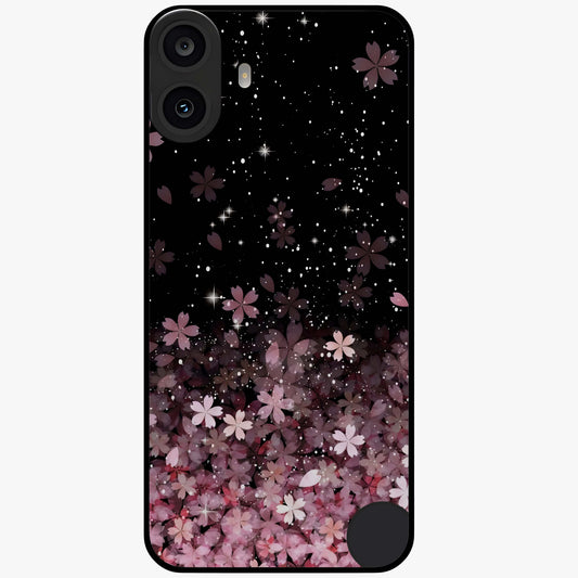 Small Starry Flowers Glass Case showing flat back view with delicate starry floral artwork and glossy glass finish.