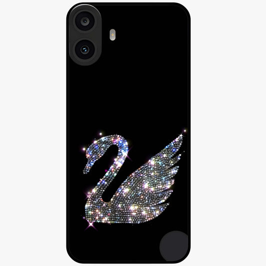 Starlit Swan Grace Glass Case showing flat back view with graceful swan artwork under starry sky and glossy glass finish.