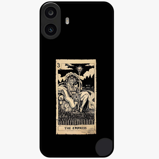 The Empress Glass Case showing flat back view with regal feminine artwork and glossy glass finish.