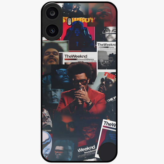 The Weeknd Glass Case showing flat back view with music inspired artistic portrait artwork and glossy glass finish.
