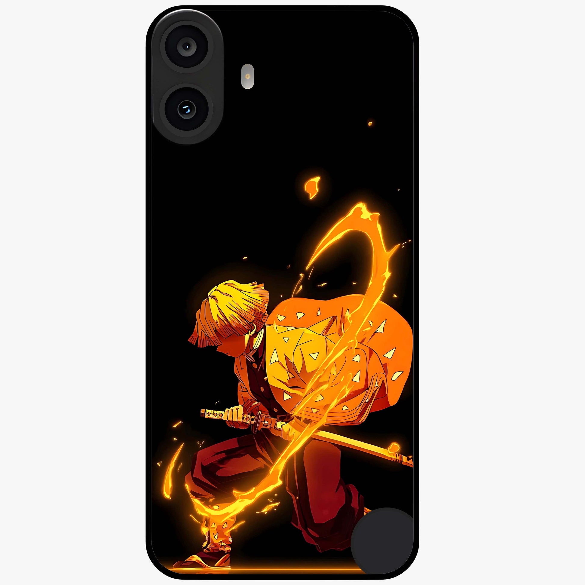 Thunder Flame Execution Glass Case showing flat back view with powerful flame and lightning artwork and glossy glass finish.