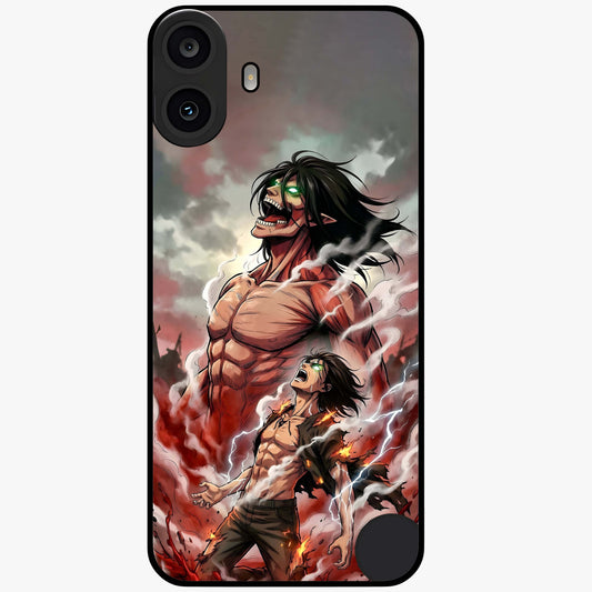 Titan Awakening Fury Glass Case showing flat back view with powerful titan inspired artwork and glossy glass finish.