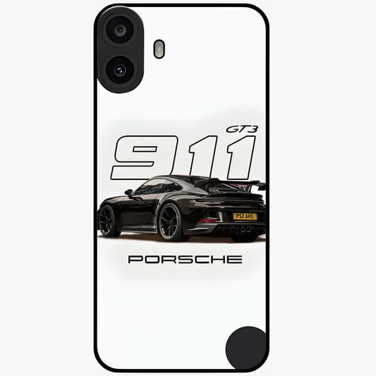 Turbo Legacy Icon Glass Case showing flat back view with iconic sports car inspired artwork and glossy glass finish.