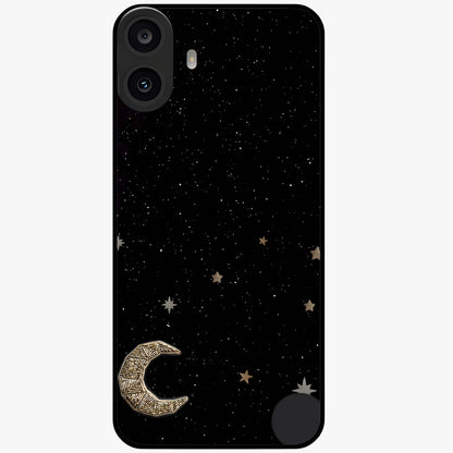 Twinkle Star With Half Moon Glass Case showing flat back view with star and half moon artwork and glossy glass finish.