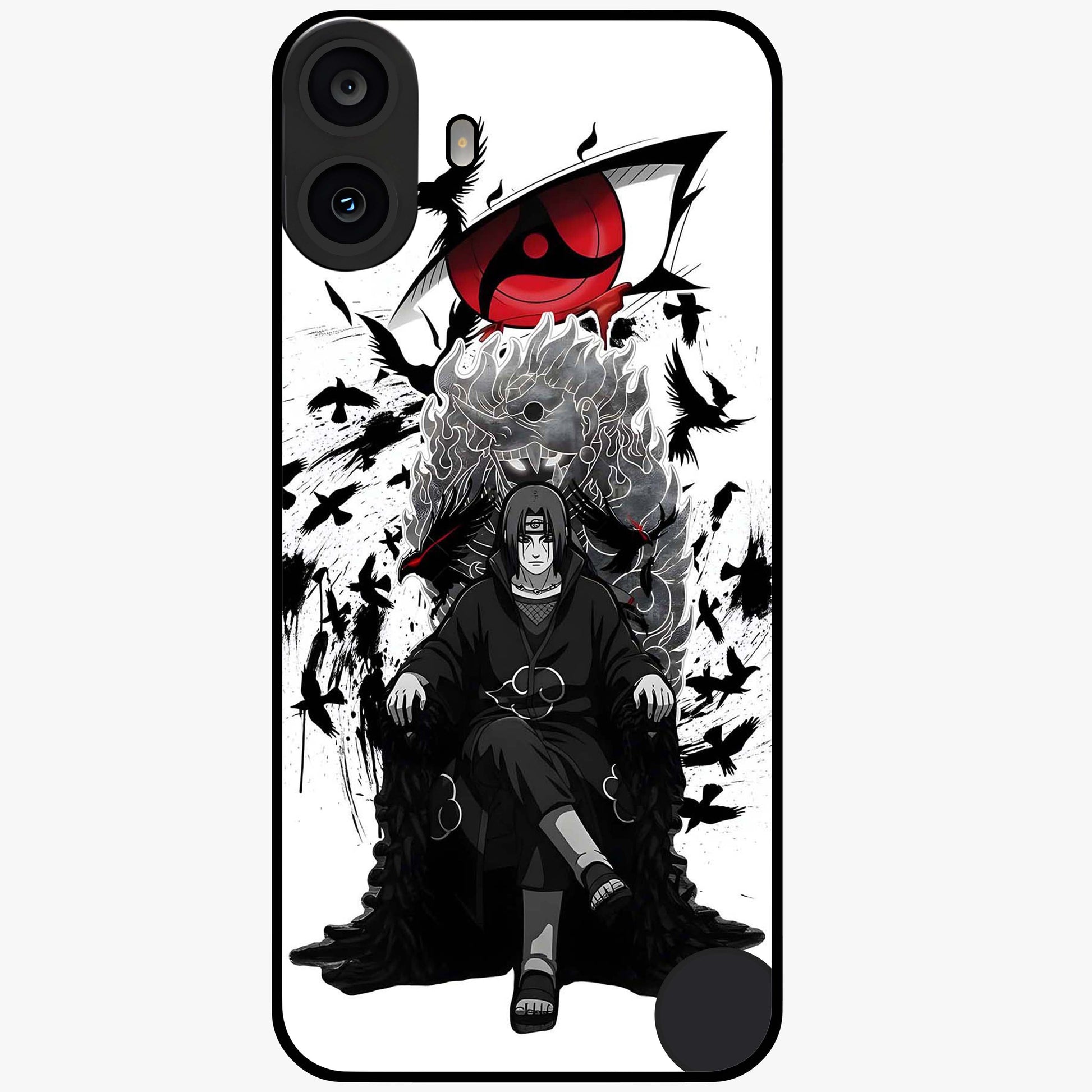 Uchiha Shadow Throne Glass Case showing flat back view with cosmic underwater themed artwork and glossy glass finish.