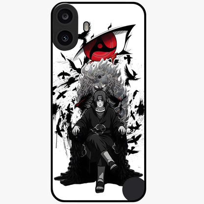 Uchiha Shadow Throne Glass Case showing flat back view with cosmic underwater themed artwork and glossy glass finish.