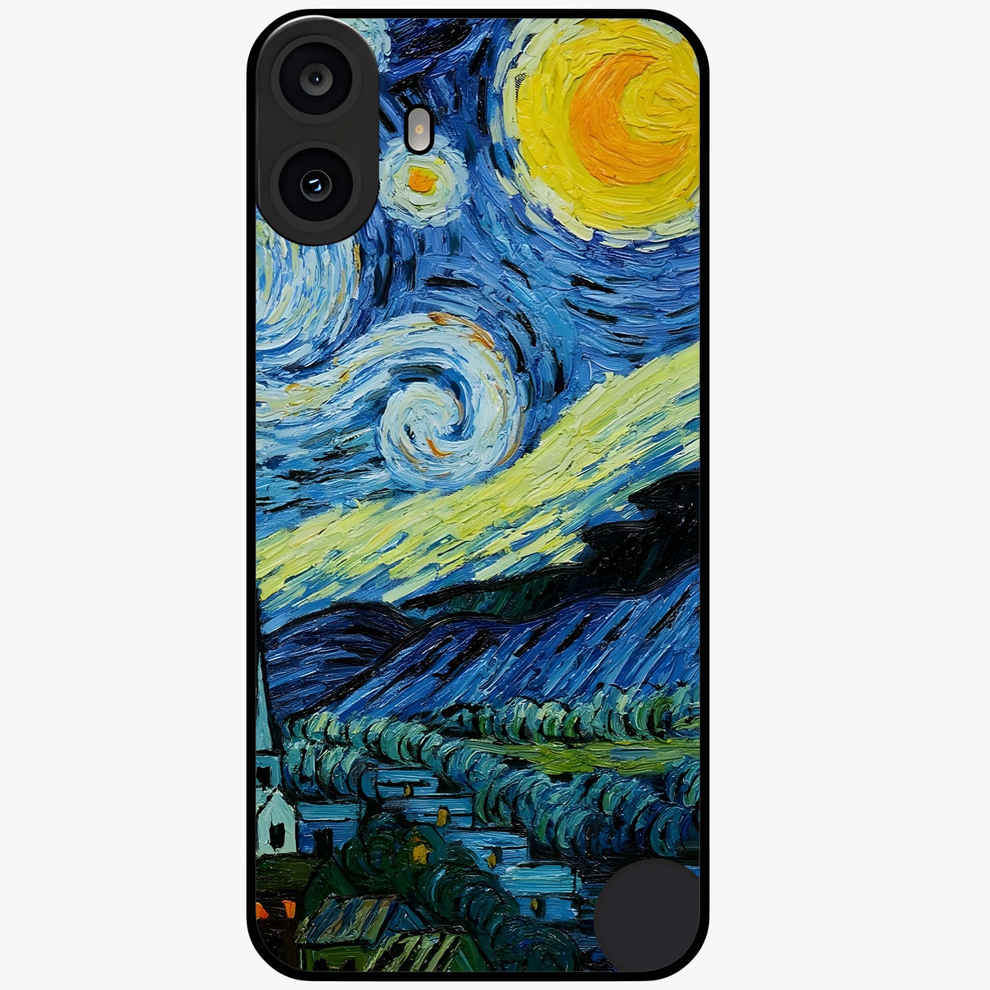 Van Gogh Art Glass Case showing flat back view with classic painterly artwork inspired by Van Gogh style and glossy glass finish.