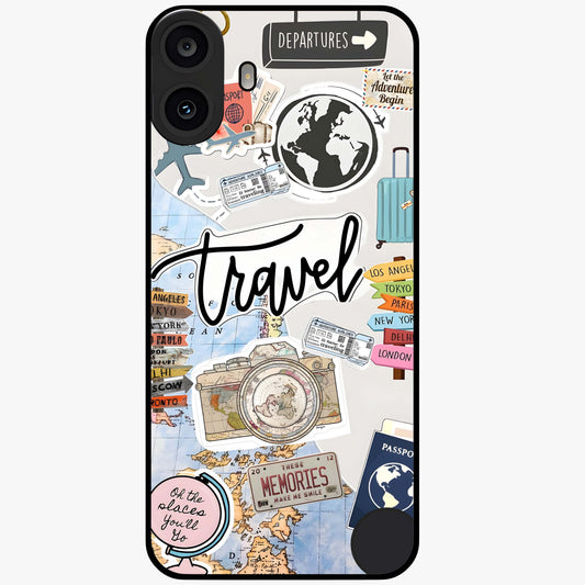 Wanderlust Journal Glass Case showing flat back view with travel inspired artwork and glossy glass finish.
