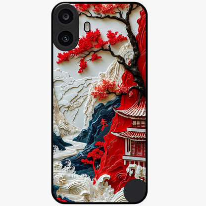 Whispers Of Sakura Waves Glass Case showing flat back view with cherry blossom wave artwork and glossy glass finish.