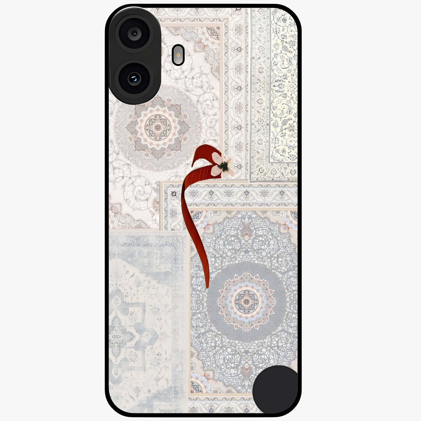 White Aesthetic Bow Glass Case showing flat back view with minimal bow artwork and glossy glass finish.