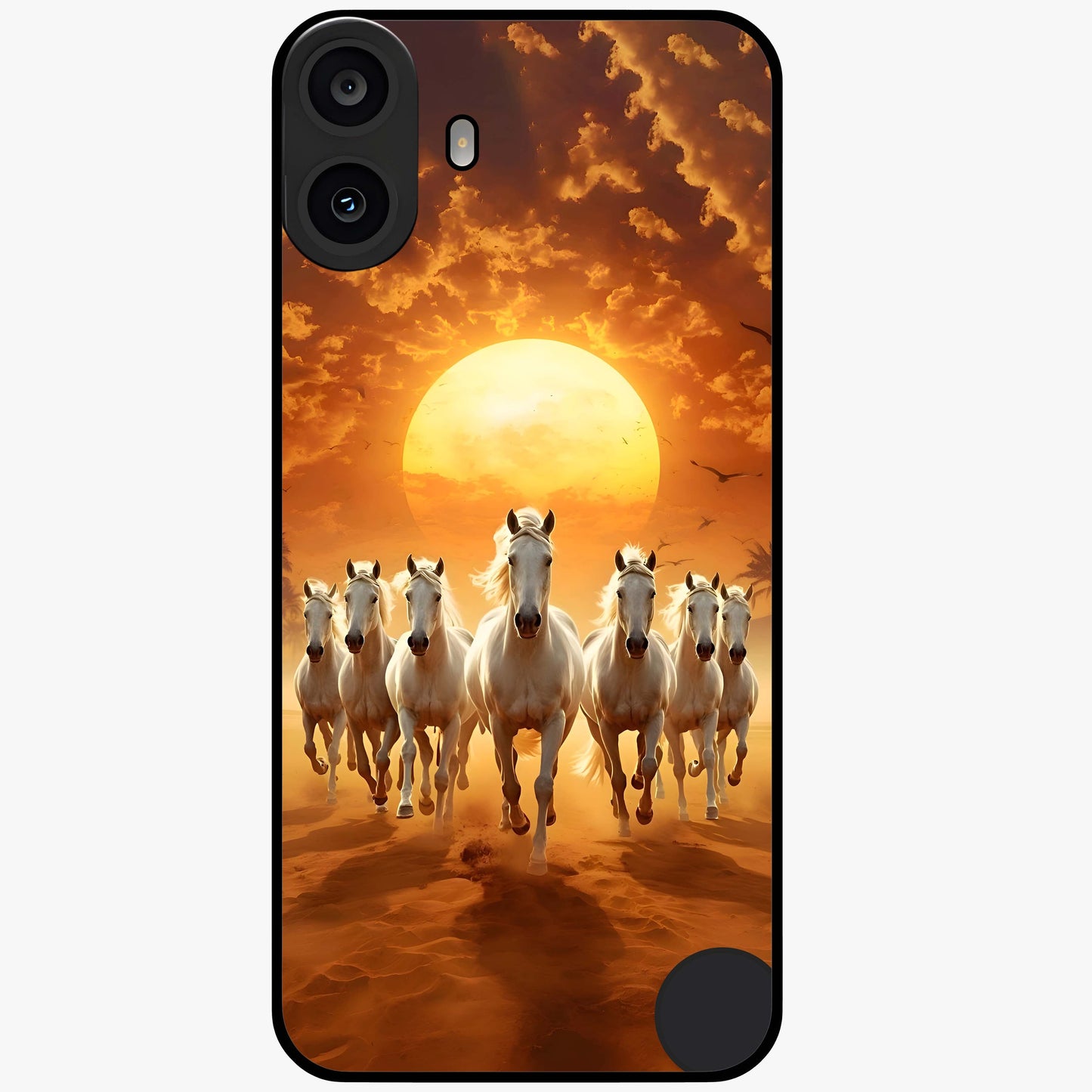 Wild Sunset Majesty Glass Case showing flat back view with majestic sunset landscape artwork and glossy glass finish.