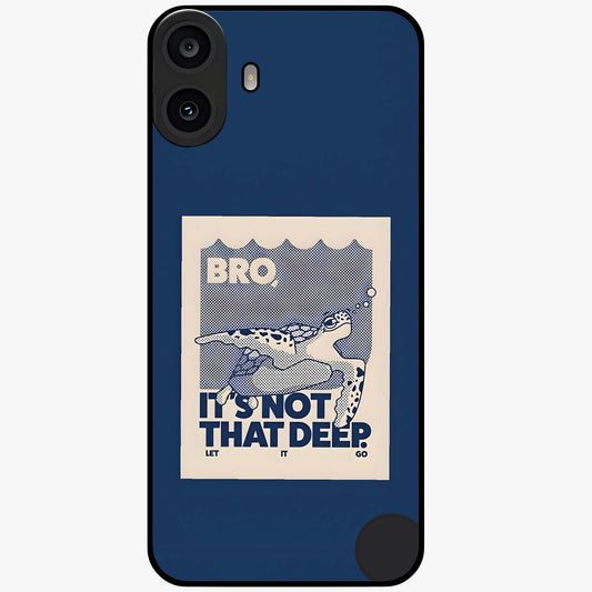 Worry Less Swim Glass Case showing flat back view with playful motivational artwork and glossy glass finish.