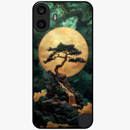 Zen Moon Rise Glass Case showing flat back view with calm moonrise artwork and glossy glass finish.
