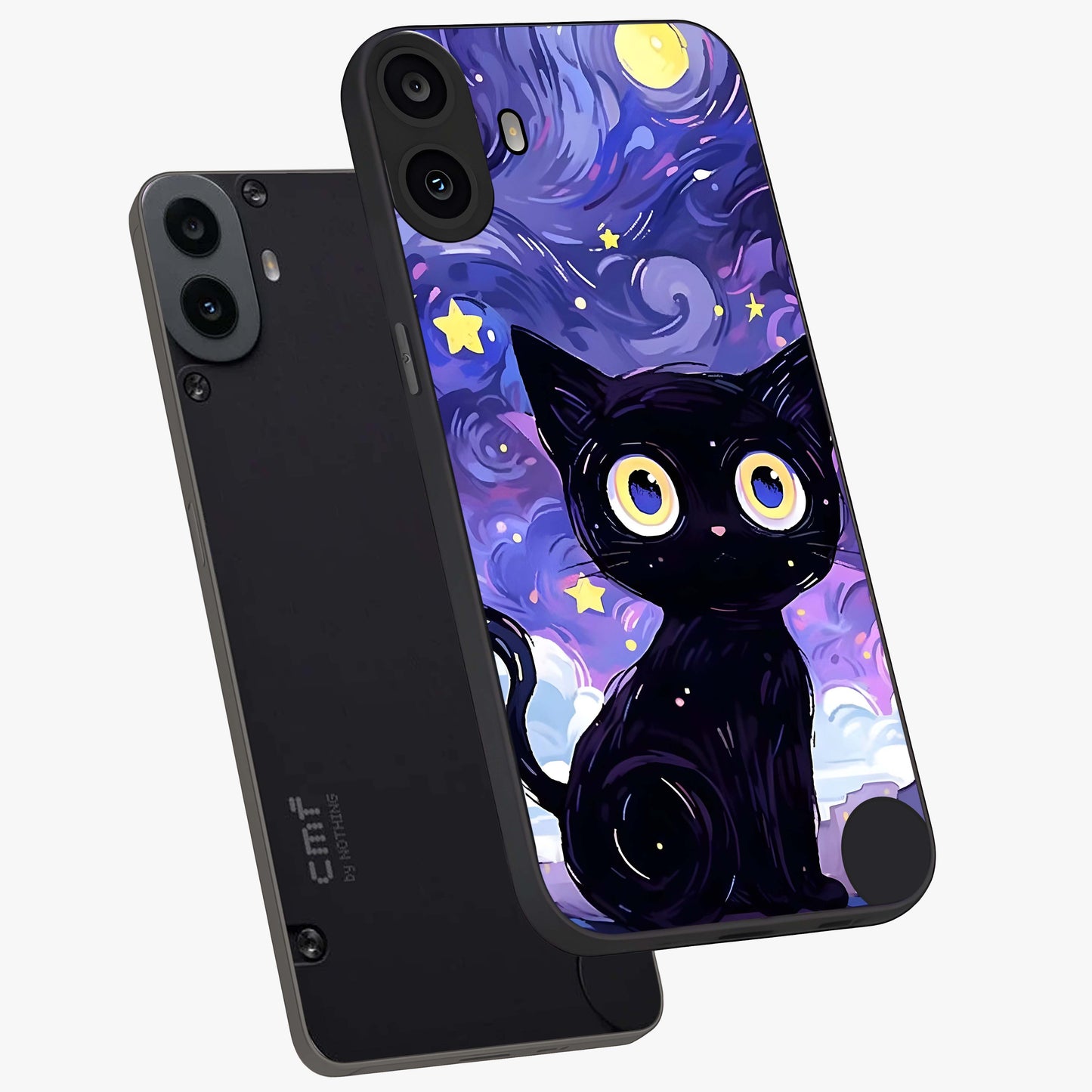Abstract Cat Art Glass Case displayed in angled mockup highlighting modern abstract cat artwork and sleek glass surface.
