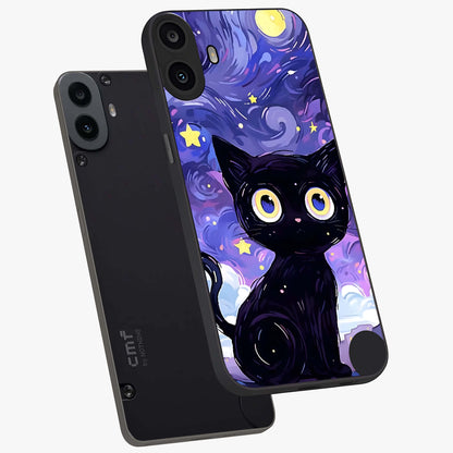 Abstract Cat Art Glass Case displayed in angled mockup highlighting modern abstract cat artwork and sleek glass surface.