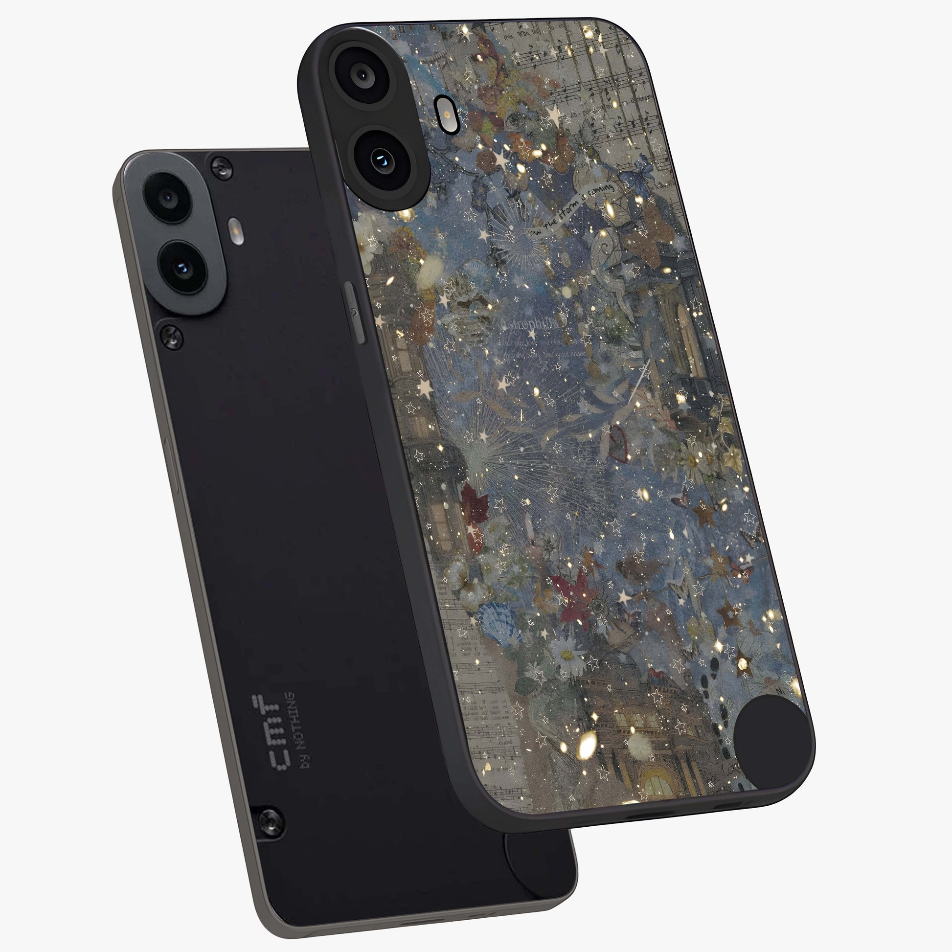 Aesthetic Astrolophia Glass Case displayed in angled mockup highlighting artistic aesthetic elements and smooth glass surface.