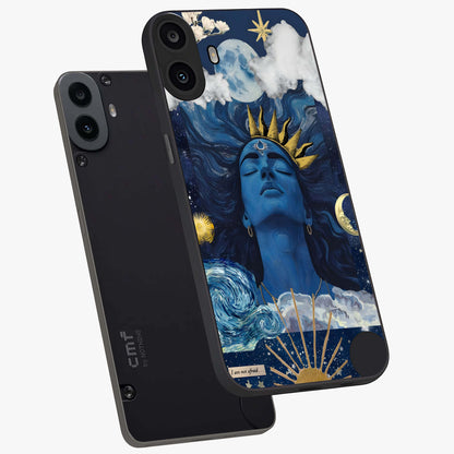 Aesthetic Lord Shiva Glass Case displayed in angled mockup highlighting spiritual Shiva illustration and sacred aesthetic design.