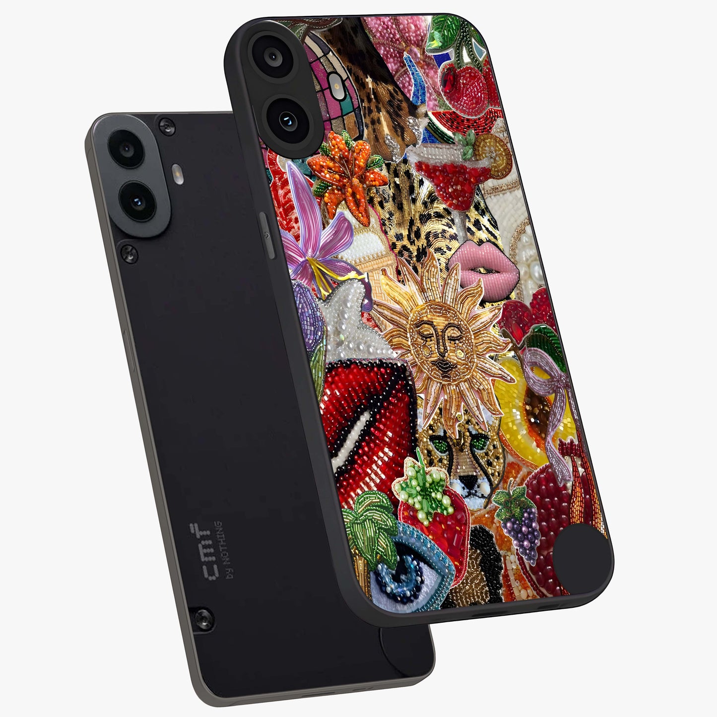 Beaded Fashion Jungle Glass Case displayed in angled mockup highlighting colorful fashion bead design and artistic pattern.