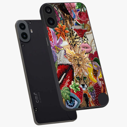 Beaded Fashion Jungle Glass Case displayed in angled mockup highlighting colorful fashion bead design and artistic pattern.