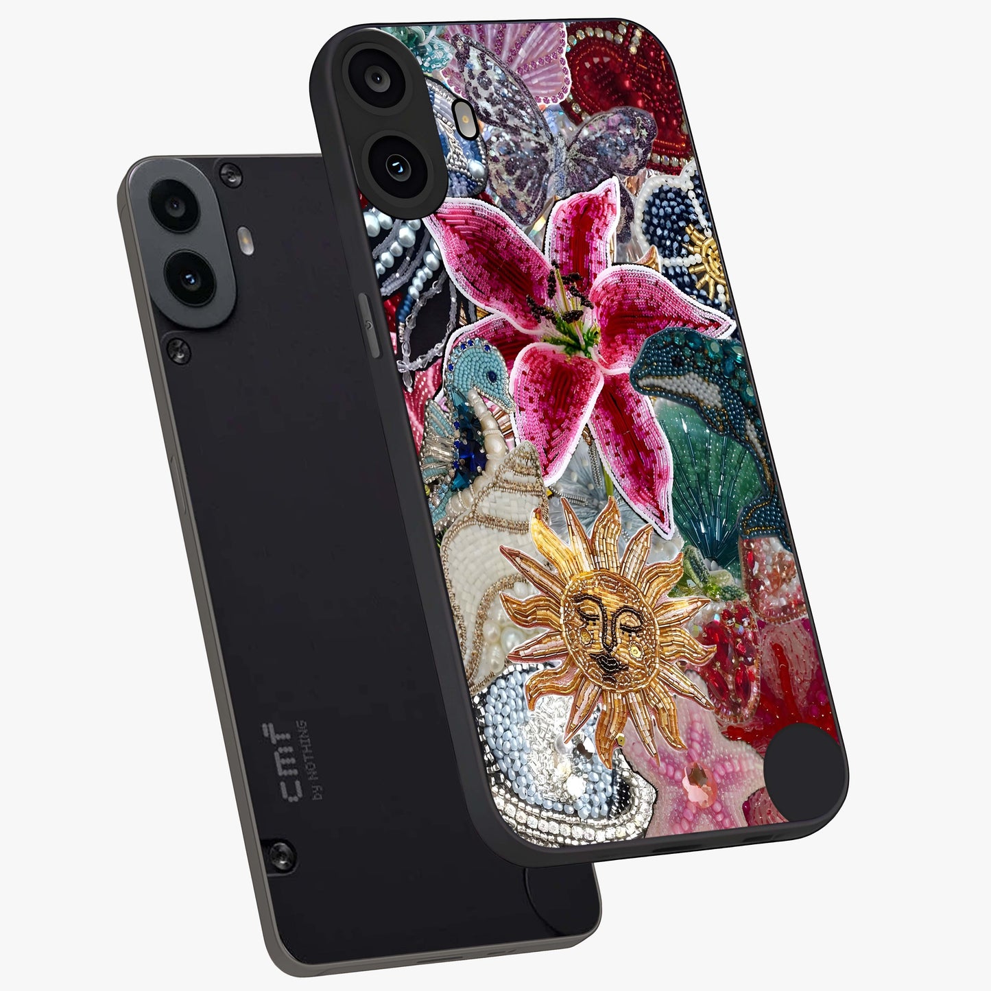 Beaded Garden Fantasy Glass Case displayed in angled mockup highlighting fantasy inspired floral bead pattern.
